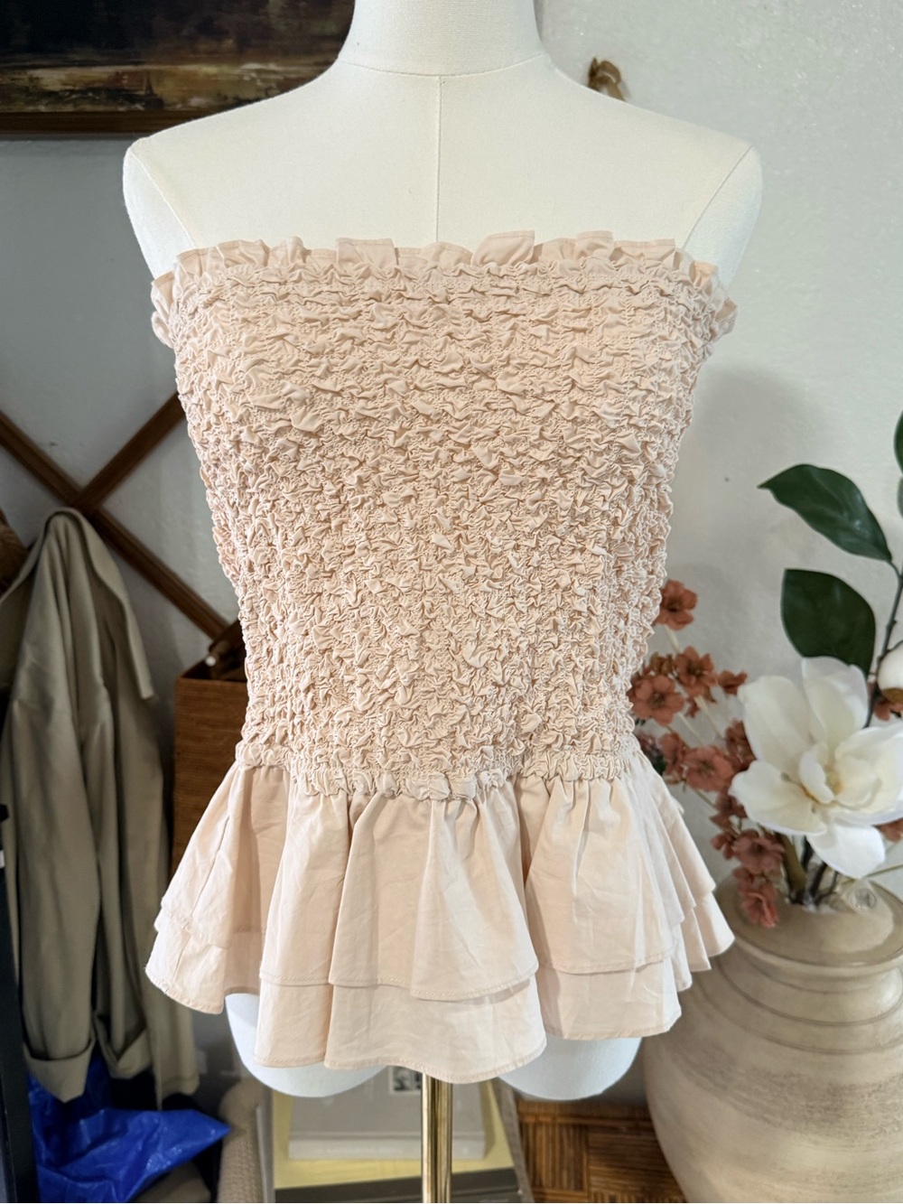 En Saison Blush Pink Smocked Peplum Camisole